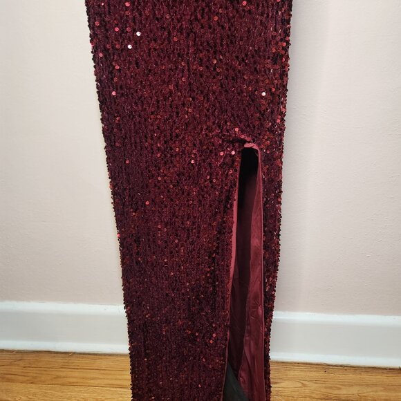 Simplee Deep Red Floor Length Fitted Sequin Dress With Slit Size XL - Picture 3 of 9